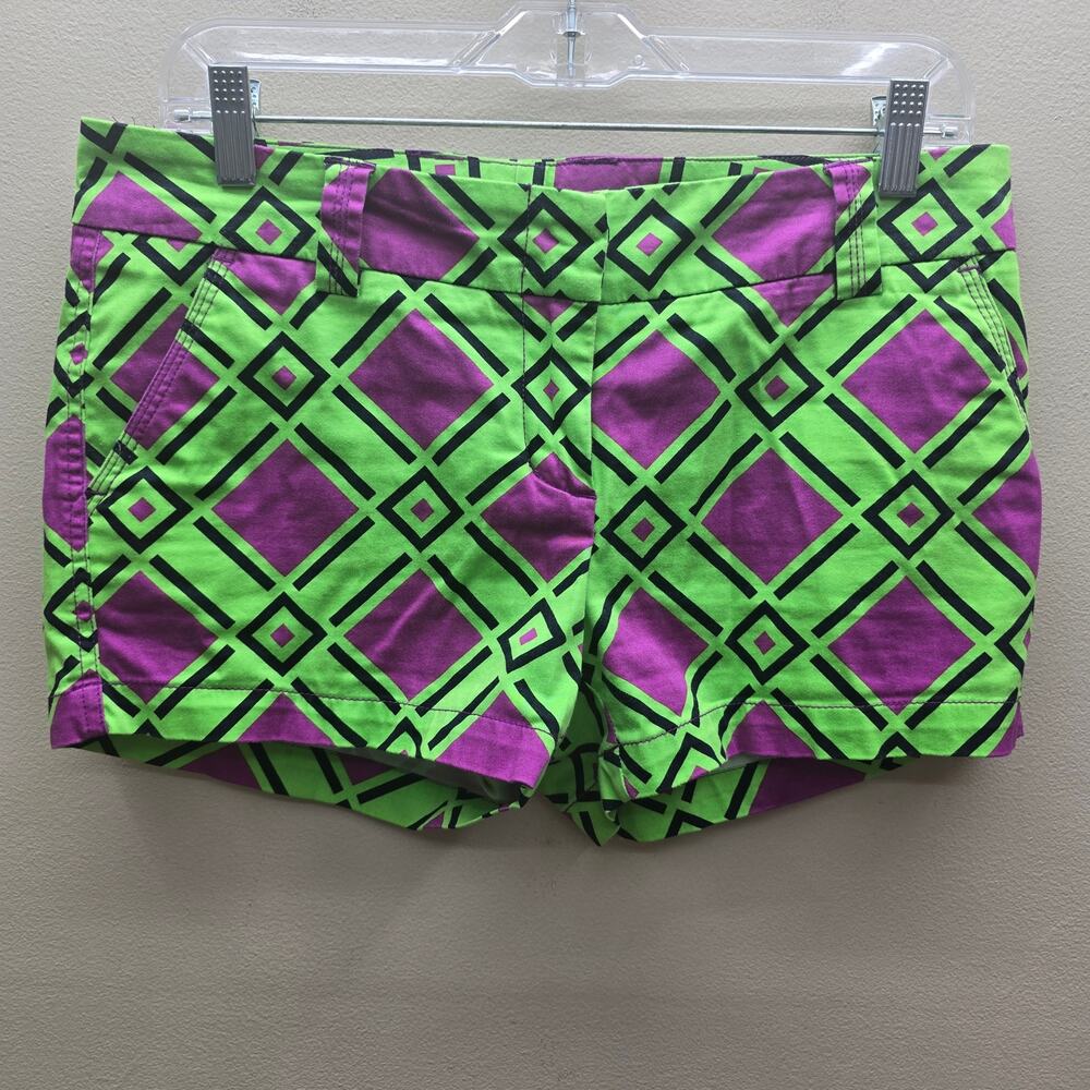 Loudmouth Geometric Diamond Plaid Print Golf Shorts Neon Green & Purple Size 6